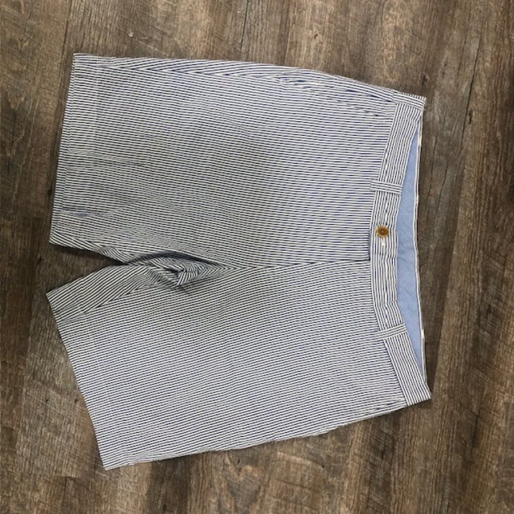 Brooks Brothers Seersucker Shorts Mens 36 Blue White Pinstripe Flat Front Summer